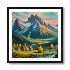 Landscape Of A Mountain Village Art Print
