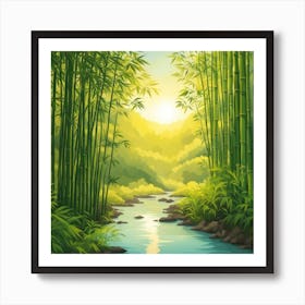 A Stream In A Bamboo Forest At Sun Rise Square Composition 162 Art Print