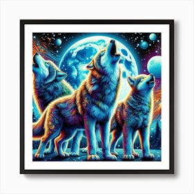 Blue Moon Wolves Art Print