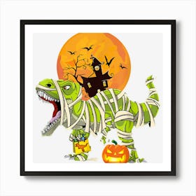 Halloween For Kids Dinosaur T Rex Mummy Pumpkin Art Print