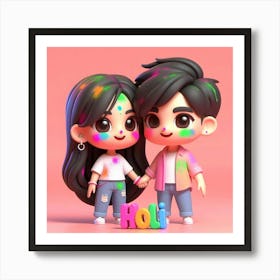 Holi Couple 16 Art Print