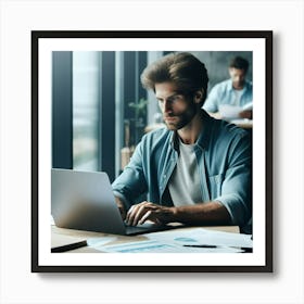 Man Working On Laptop In Office 1 Art Print