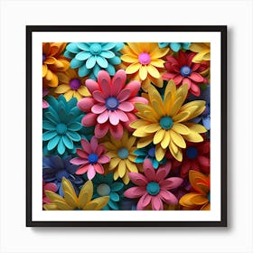 Colorful Paper Flowers Background Art Print