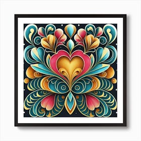 Abstract art of exotic flowers with vibrant abstract hearts in their designs, hearts, 3 Art Print