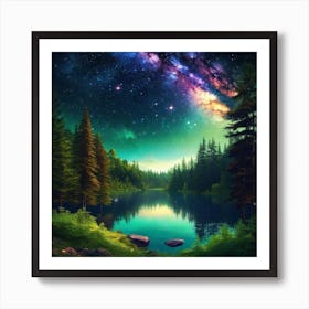 Starry Sky Over Lake 8 Art Print