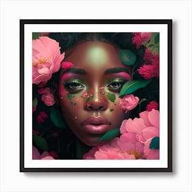 Portrait Of A Black Woman With Flowers Art Print