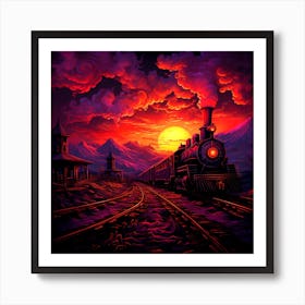 Train At Sunset,Photo train design Art Print