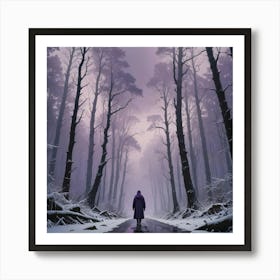 Man Walking InPurple Snow Art Print