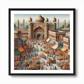 Miniature Painting Of A Bustling Pakistani Bazaar (1) Art Print