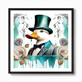 Duck In Top Hat Watercolor Splash Dripping 8 Art Print