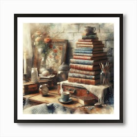 Old Books On The Table Art Print