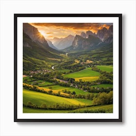 Dolomite Valley At Sunset Art Print