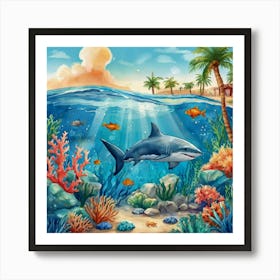 Default Aquarium With Coral Fishsome Shark Fishes View From Th 3 (2) Art Print