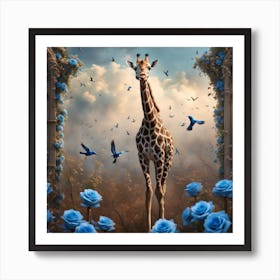 Giraffe And Birds Art Print