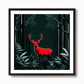 Red Deer In The Forest Art Print