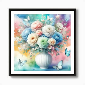 Colorful Flowers In A Vase Art Print