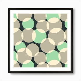 SOFT FOCUS Abstract Geometric Mid-Century Modern Retro Spots in Green Gray Cream on Black Art Print