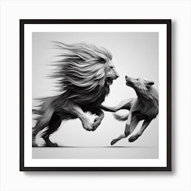 Animals Lion Vs Wolf Poster