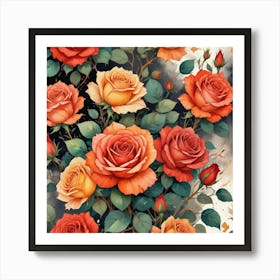 Roses Seamless Pattern 7 Art Print