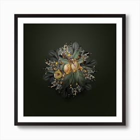 Vintage Prune Fruit Wreath on Olive Green n.0867 Art Print