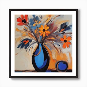 Flowers In Blue Vase Art Print