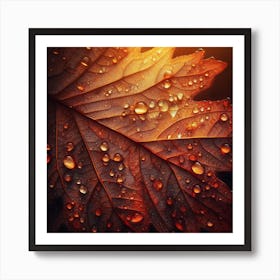 Autumn Leaf With Water Droplets 2 Art Print