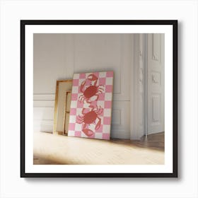 Crabs On A Checkered Floor - Pink Art Print