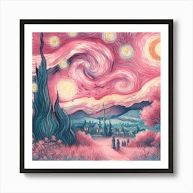 Starry Night In Pink Art Print