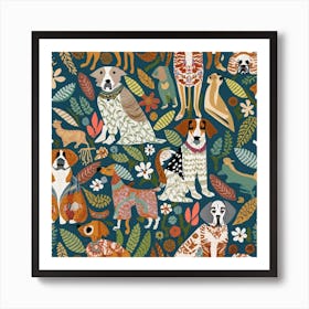 Dogs And Flowers : William Morris Inspired Dogs Collection Art Print Art Print