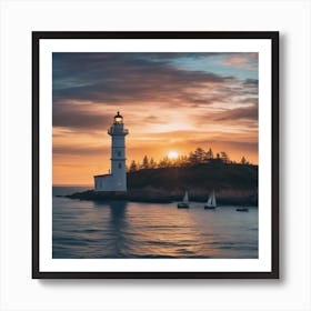 Lighthouse At Sunset 1 Poster