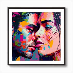 Painted Face Couple Abstract Portrait Art Print