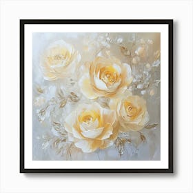 3D Yellow and White Roses Art Print