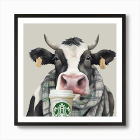 Watercolour Cowbucks Coffee Cow Buttercup Art Print