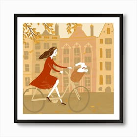 Amsterdam Girl Riding A Bicycle illustartion Art Print