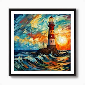 Lighthouse At Sunset 28 Art Print