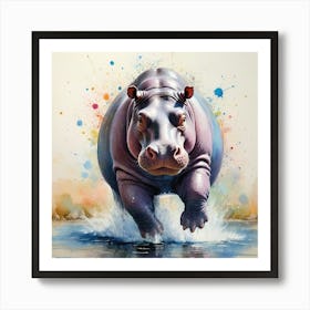 Elegant Hippo Splash Wild Animal Art Print