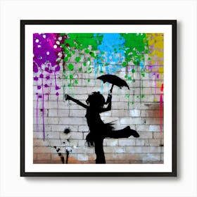 Graffiti Girl With Umbrella Art Print