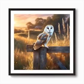 Barn Owl, View across the Fields Art Print