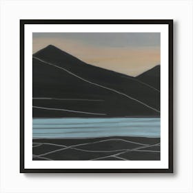 'The Lake At Dusk, Playful Minimal Landscape' Art Print