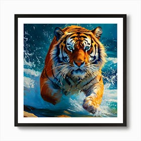 Tiger Running In The Water 1 Art Print