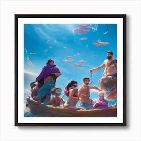 syrian refugees swimming in the sea to reach the coast Art Print