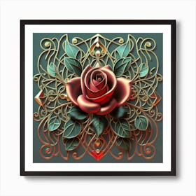 Stylized and intricate geometric black rose 15 Art Print