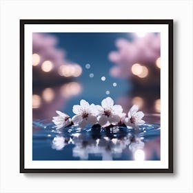 Illuminated White Cherry Blossom on the Lake Art Print