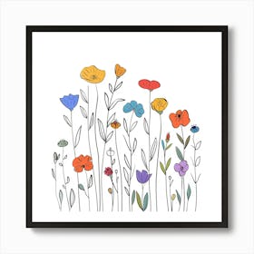 Hand Drawn Wildflowers Line Art 15 Art Print