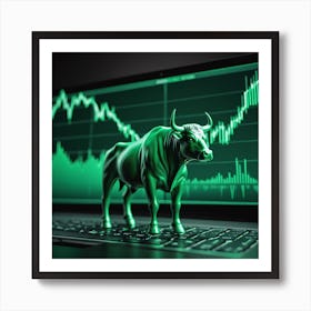 Stock Market Bull Market Trading Up Trend Of Graph Green Background Rising Price 3 Art Print