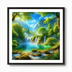 Waterfall In The Forest 48 Art Print