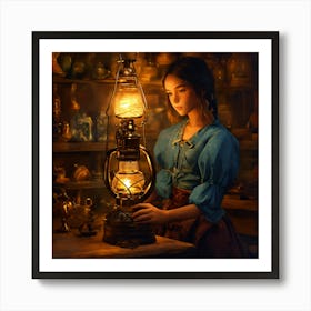 Person Holding Kerosene Lamp Art Print