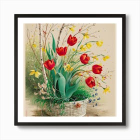 Tulips In A Basket 10 Art Print