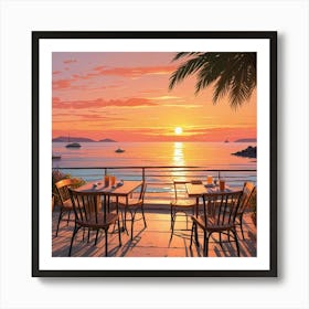 Sunset Outdoor Cafe Area At Beach Ocean Lake Art Print (2) Art Print