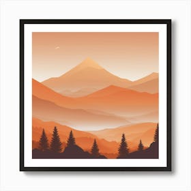 Misty mountains background in orange tone 4 Art Print